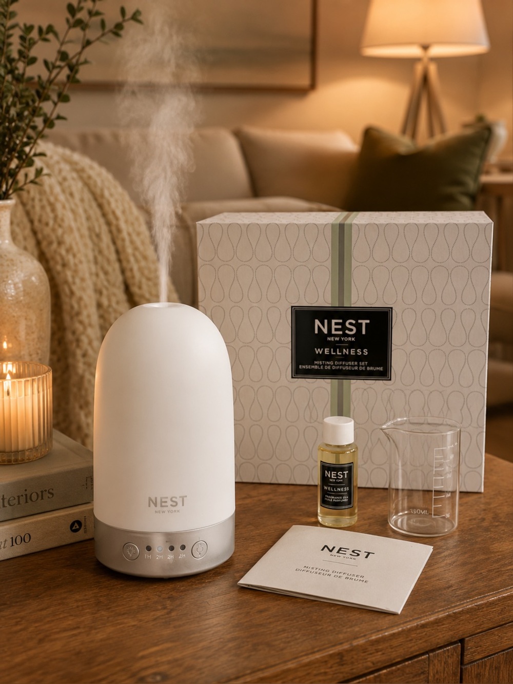 NEST Fragrances White & Silver Wellness Ultrasonic Diffuser Set,NIB